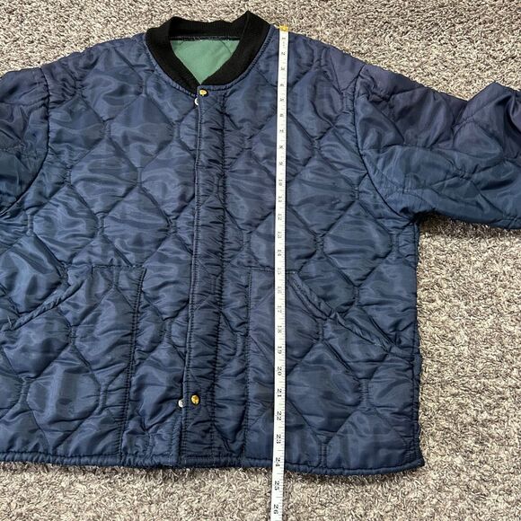 Vintage 70s Bomber Jacket Quilted Nylon Full Zip Navy Blue Military Grunge - Picture 11 of 13